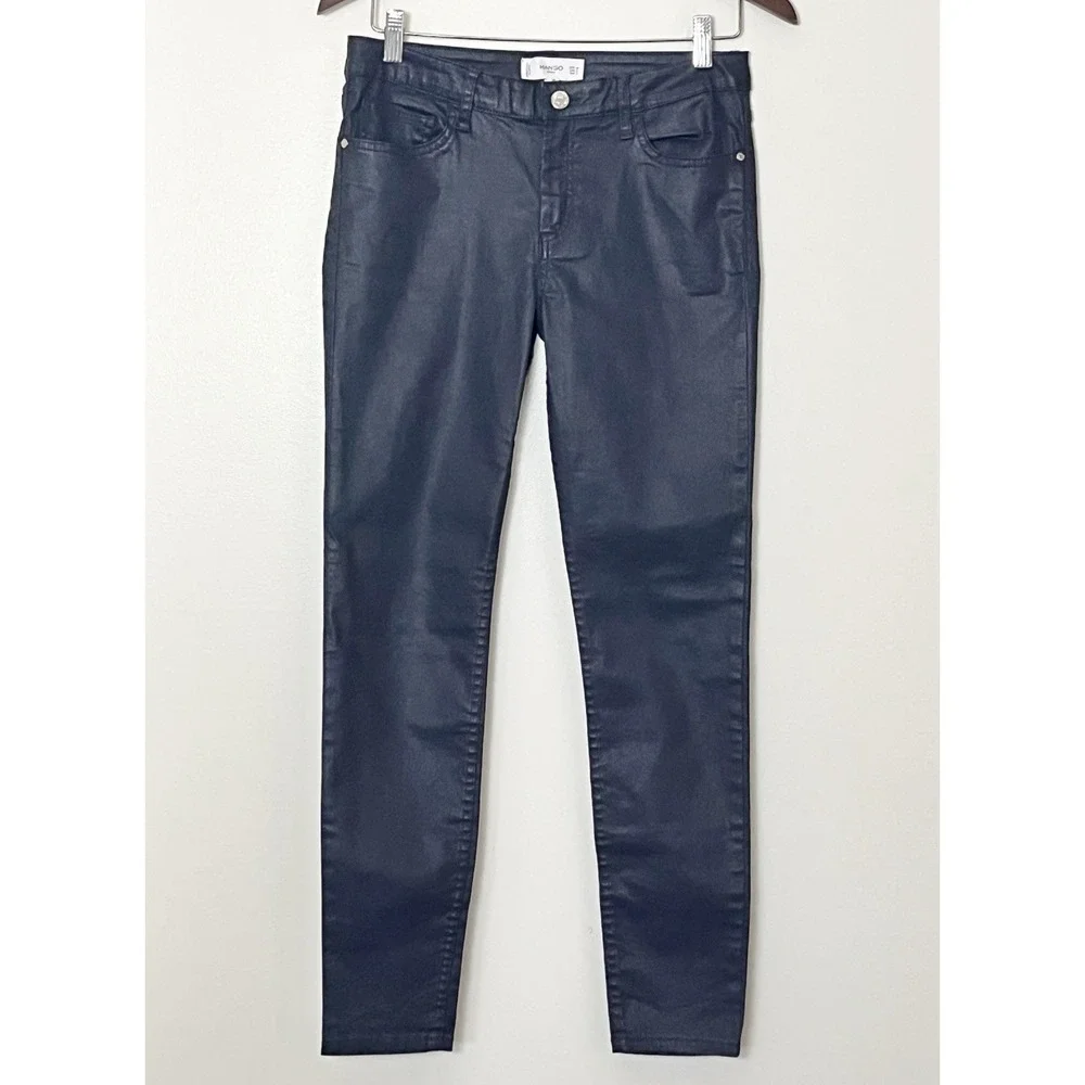 Mango Denim Jeans Women's 6 Blue Waxed Cotton Belle‎ Date Night